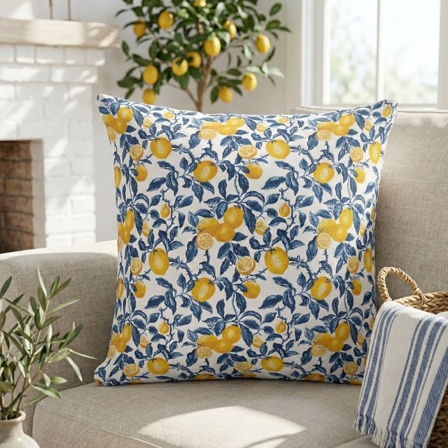 Elegant Mediterranean Lemon Botanical  Kussen (Elegant mediterranean lemon  botanical pattern throw pillow)