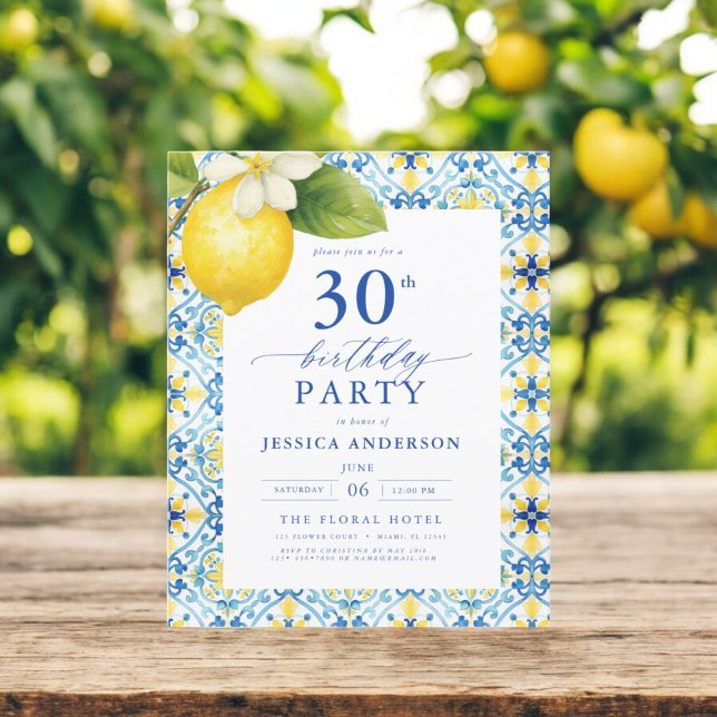 Elegant Mediterranean Lemon Floral 30th Birthday (Creator heeft geüpload)