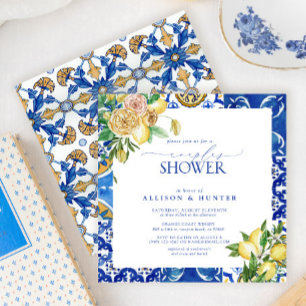 Elegant Mediterranean Lemon Floral Couples Shower Kaart