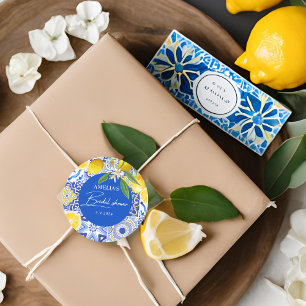 Elegant Mediterranean Lemon Floral Vrijgezellenfee Ronde Sticker