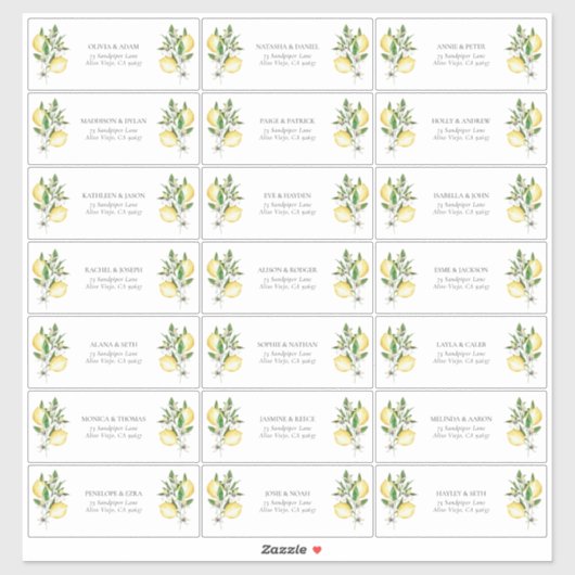 Elegant Mediterranean Lemon Shower Guest Address Sticker (Vel)