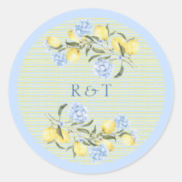 Elegant Mediterranean Lemons Initials Wedding Ronde Sticker