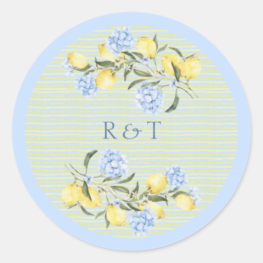 Elegant Mediterranean Lemons Initials Wedding Ronde Sticker (Voorkant)
