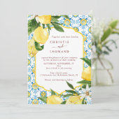 Elegant Mediterranean Lemons Wedding Invitation Kaart (Staand voorkant)