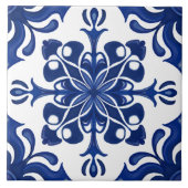 Elegant Mediterranean Navy Blue White Pattern Tegeltje (Voorkant)