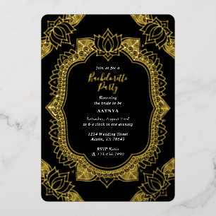 Elegant Mehndi Bachelorette Party Gold Folie Uitnodiging