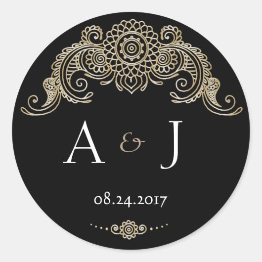 Elégant Mehndi design autocollants ronds-noir (Devant)