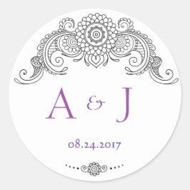 Elegant Mehndi design rond stickers-zwart Ronde Sticker