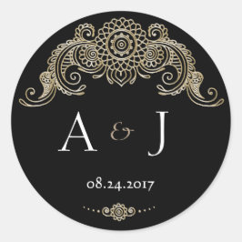 Elegant Mehndi design rond stickers-zwart Ronde Sticker