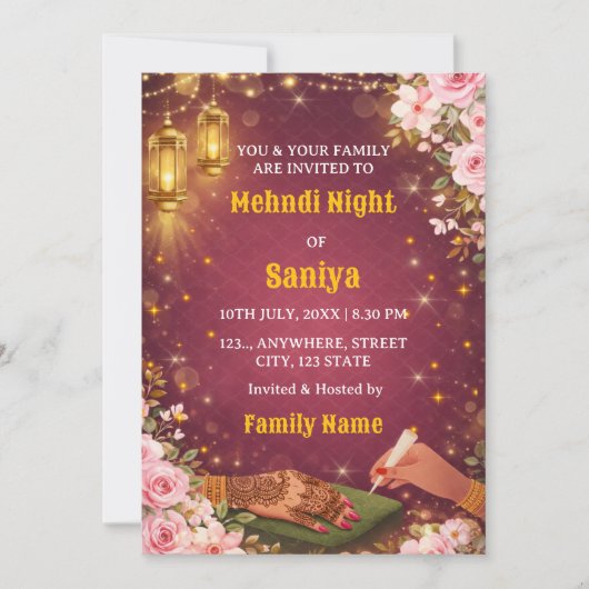 Elegant Mehndi Night Ceremony Invitation (Devant)