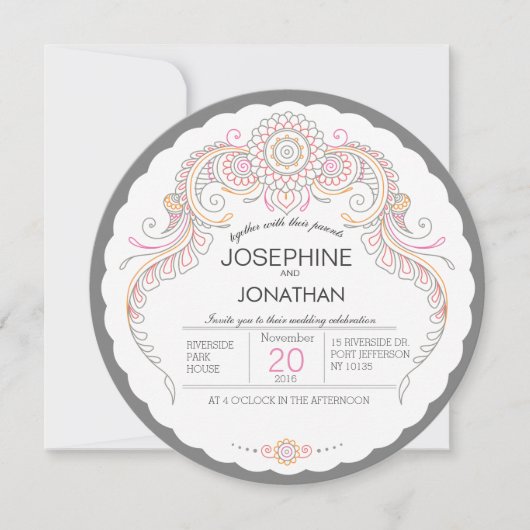 Elegant Mehndi ontwerp bruiloft uitnodiging (Voorkant)