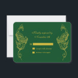 Elégant Mehndi Peacock Mariage RSVP - vert<br><div class="desc">Cet élégant RSVP au henné d'inspiration Wedding est accentué par des paons en or dessinés à la main sur un arrière - plan vert émeraude foncé, ce design de mode parfait pour les Mariages indiens modernes ou traditionnels. La coordination Elegant Mehndi Peacock Faire-part de mariage - vert, est disponible; cependant...</div>