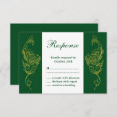 Elégant Mehndi Peacock Mariage RSVP Vert Blanc (Devant / Derrière)