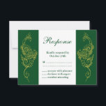 Elégant Mehndi Peacock Mariage RSVP Vert Blanc<br><div class="desc">Cette élégante carte de réponse mariage inspirée du henné est rehaussée d'esquisses à la main, de paons dorés sur un arrière - plan vert émeraude foncé et blanc, faisant de ce design de mode parfait pour le Mariage indien moderne ou traditionnel. La coordination Elegant Mehndi Peacock Wedding Invite Green White,...</div>