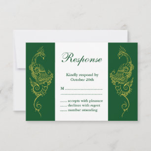 Elégant Mehndi Peacock Mariage RSVP Vert Blanc