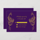 Elégant Mehndi Peacock Mariage RSVP - violet (Devant / Derrière)
