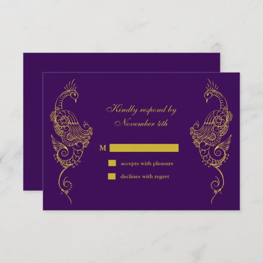 Elégant Mehndi Peacock Mariage RSVP - violet (Devant / Derrière)