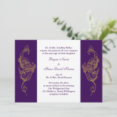 Elegant Mehndi Peacock Wedding Invite Paars White Kaart (Staand voorkant)