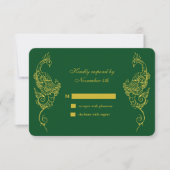 Elegant Mehndi Peacock Wedding RSVP - groen (Voorkant)