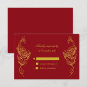 Elegant Mehndi Peacock Wedding RSVP - rood (Voorkant / Achterkant)
