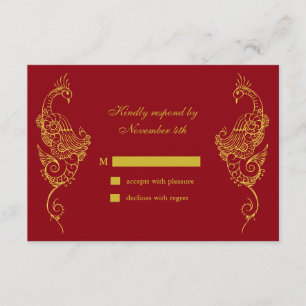Elegant Mehndi Peacock Wedding RSVP - rood Kaartje