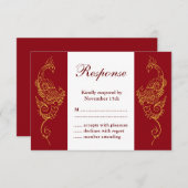 Elégant Mehndi Peacock Wedding RSVP - Rouge & Blan (Devant / Derrière)
