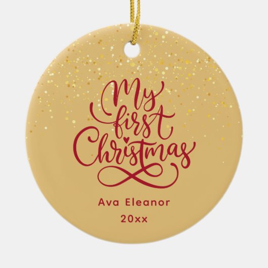 Elegant Meisje Baby's Eerste Kerst Custom Name Keramisch Ornament (Voorkant)