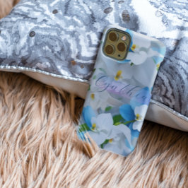 Elegant Meisje Bloemen Blauw Aangepast Gepersonali iPhone 11 Hoesje