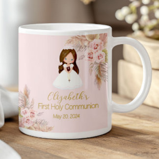 Elegant meisje eerste heilige communie Boho bloemr Koffiemok