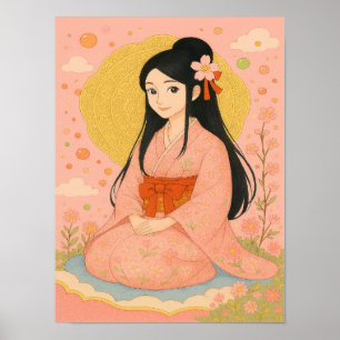 Elegant meisje in Kimono – Japanse stijl muurkunst Poster