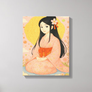 Elegant meisje in kimono – Japanstalige muurkunst Canvas Afdruk