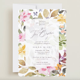 Elegant Meisje Kalligrafie Bloemen Lijst Doop Kaart