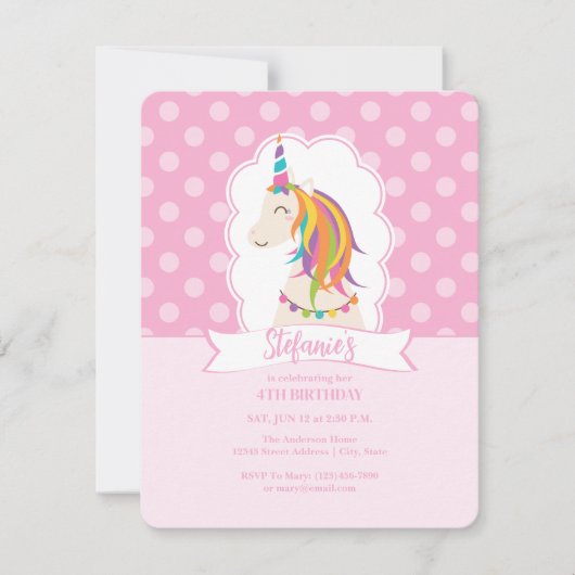 Elegant Meisje Roze Regenboog Eenhoorn Meisje Verj Kaart (Voorkant)