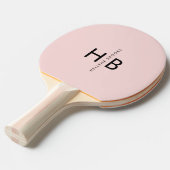 Elegant Meisje Roze & Zwart Initiaal Monogram Tafeltennisbatje (Voorkant Gekanteld)