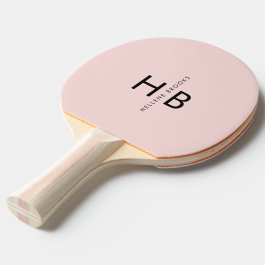 Elegant Meisje Roze & Zwart Initiaal Monogram Tafeltennisbatje (Voorkant Gekanteld)
