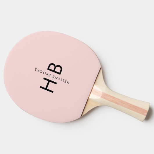Elegant Meisje Roze & Zwart Initiaal Monogram Tafeltennisbatje (Zijkant)