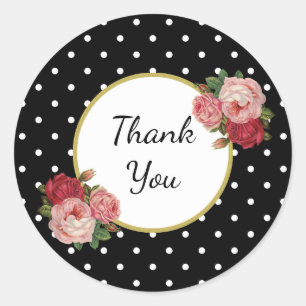 Elegant Meisje  Stippen Rozen Bloemen Dank u Ronde Sticker