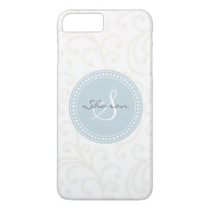 Elegant meisjesachtig beige wit bloempatroon monog iPhone 8 plus / 7 plus hoesje