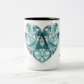 Elegant meisjesachtig turquoise hart met jouw teks tweekleurige koffiemok (Center)