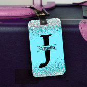 Elegant meisjesblauw zilver faux glitter monogram bagagelabel