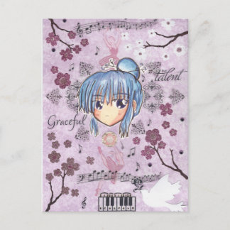 Elegant/Melancholy Ume-Chibi met collage achtergro Briefkaart