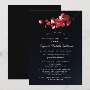 Elegant Memorial Black en Red Floral Invite  Bedankkaart