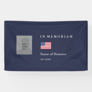 Elegant Memorial in blauw met foto en vlag Spandoek