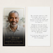 Elegant Memorial Photo Black Gold Prayer Card (Devant & derrière)