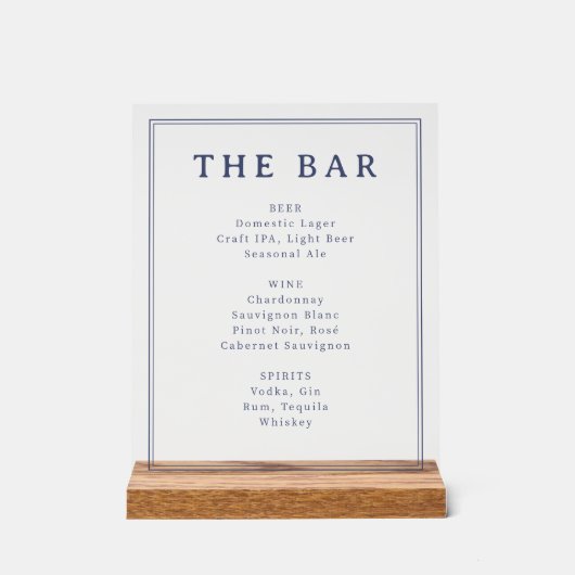 Élégant Menu à Barre Typographique Bleu Marine (Recto)