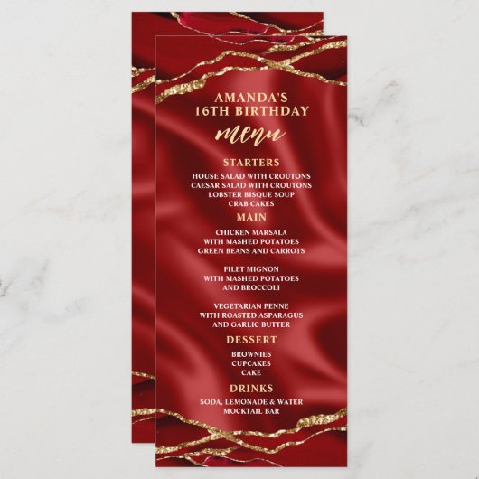 Élégant menu Agate Rouge et or (Devant / Derrière)