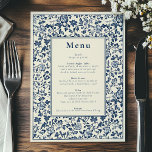 Elégant menu bleu et crème sur le thème botanique<br><div class="desc">Faites l'apéro de votre réception de mariage avec cet élégant menu botanique, conçu pour compléter une célébration classique et intemporelle. La bordure florale sophistiquée en bleu profond encadre le texte central, offrant une présentation gracieuse et raffinée pour vos invités. Avec un design arrière - plan d'inspiration vintage et crème, vous...</div>