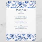 Élégant menu botanique bleu et blanc (Devant)