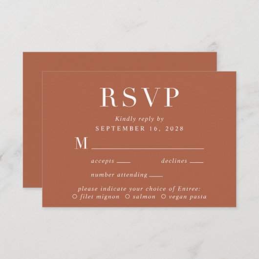 Élégant Menu Choice Terracotta Mariage (Devant / Derrière)