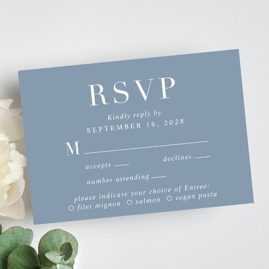 Élégant Menu Choix Dusty Blue Wedding RSVP